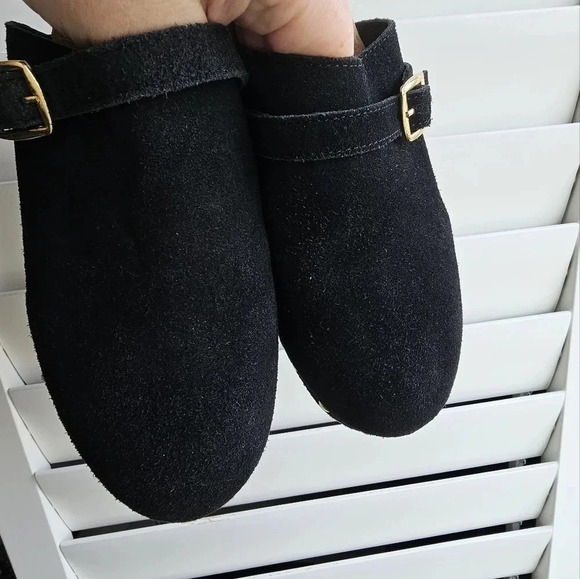 Skechers Memory Foam Sabo Sandals Black Suede Wooden Clogs Mules Size 7 - Picture 5 of 8